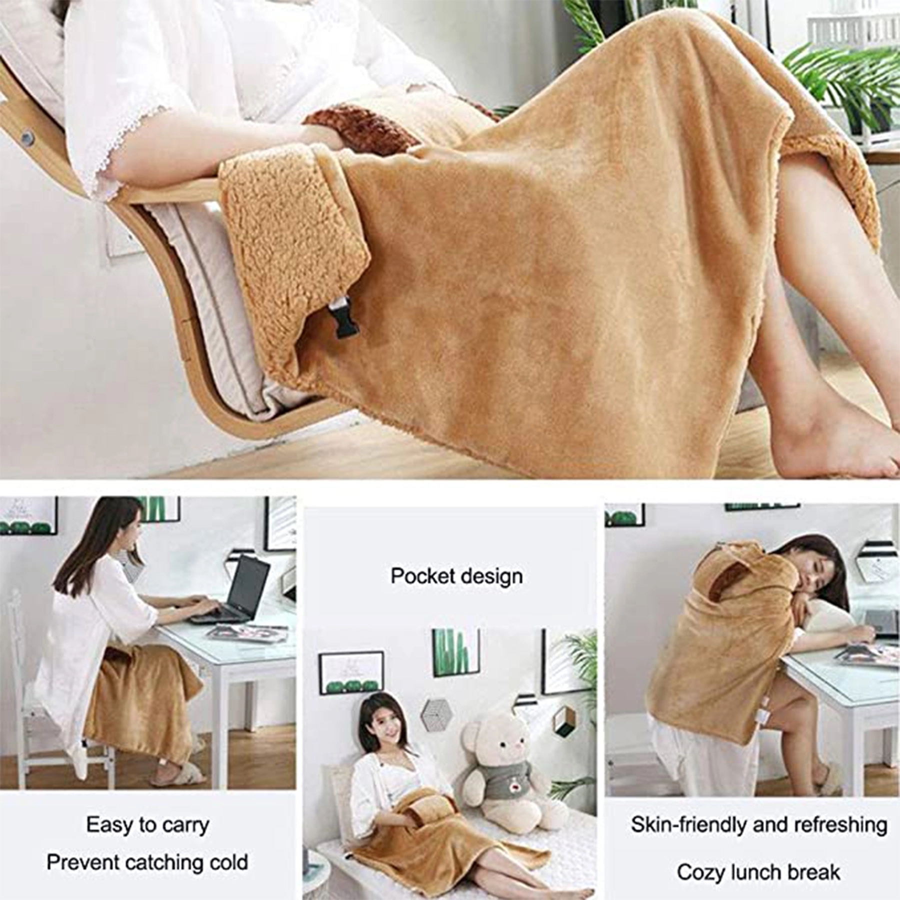 Sherpa Berber Fleece Electric Blanket Heated Poncho Wrap 2