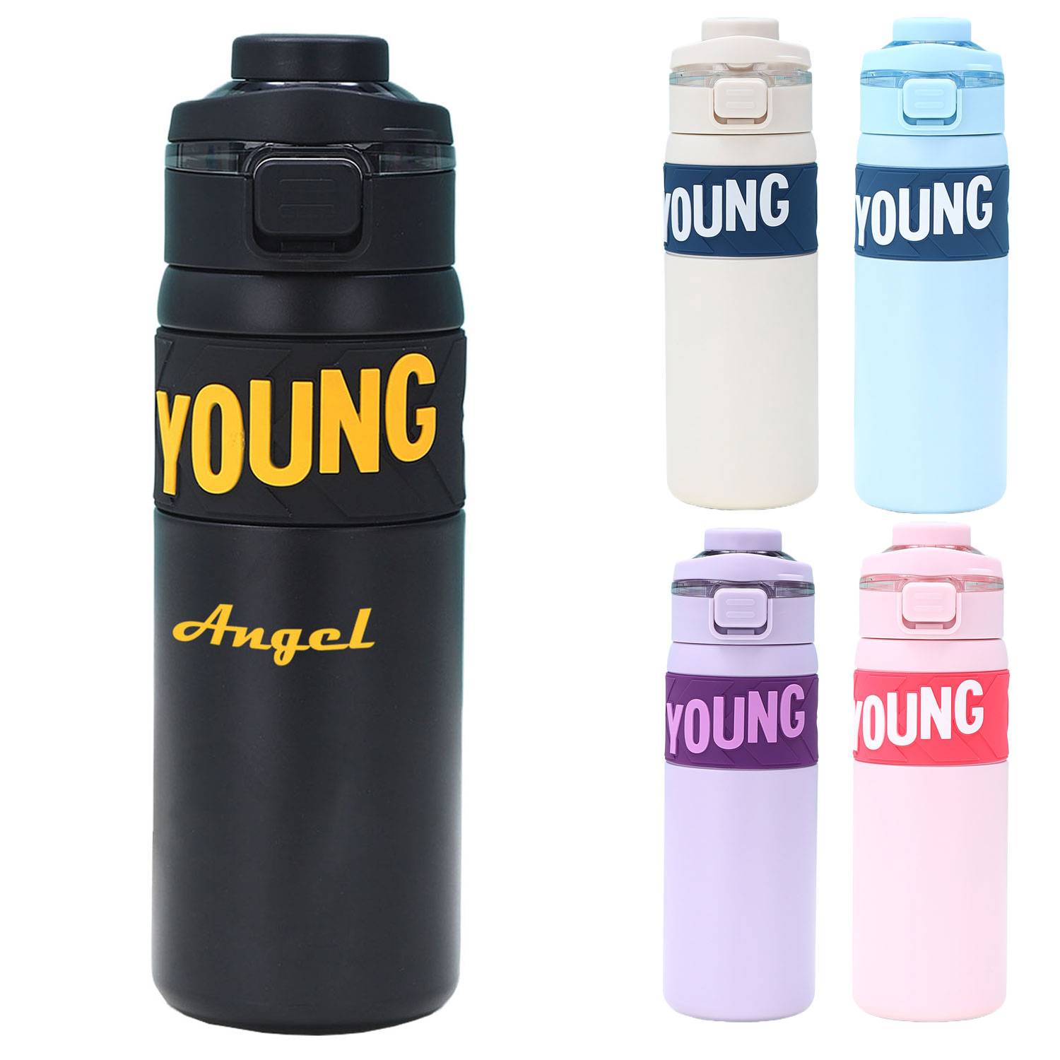 23oz Portable Stainless Steel Bottle Silicone Spout, custom water bottle with logo imprint 6