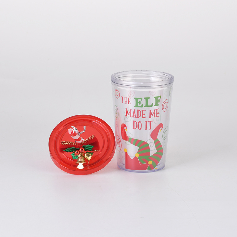Christmas Double Layer Plastic Straw Water Cup 5