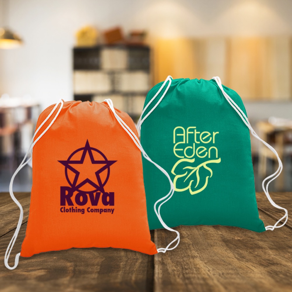 Colorful Cotton Drawstring Backpack, custom drawstring bag with logo imprint 3