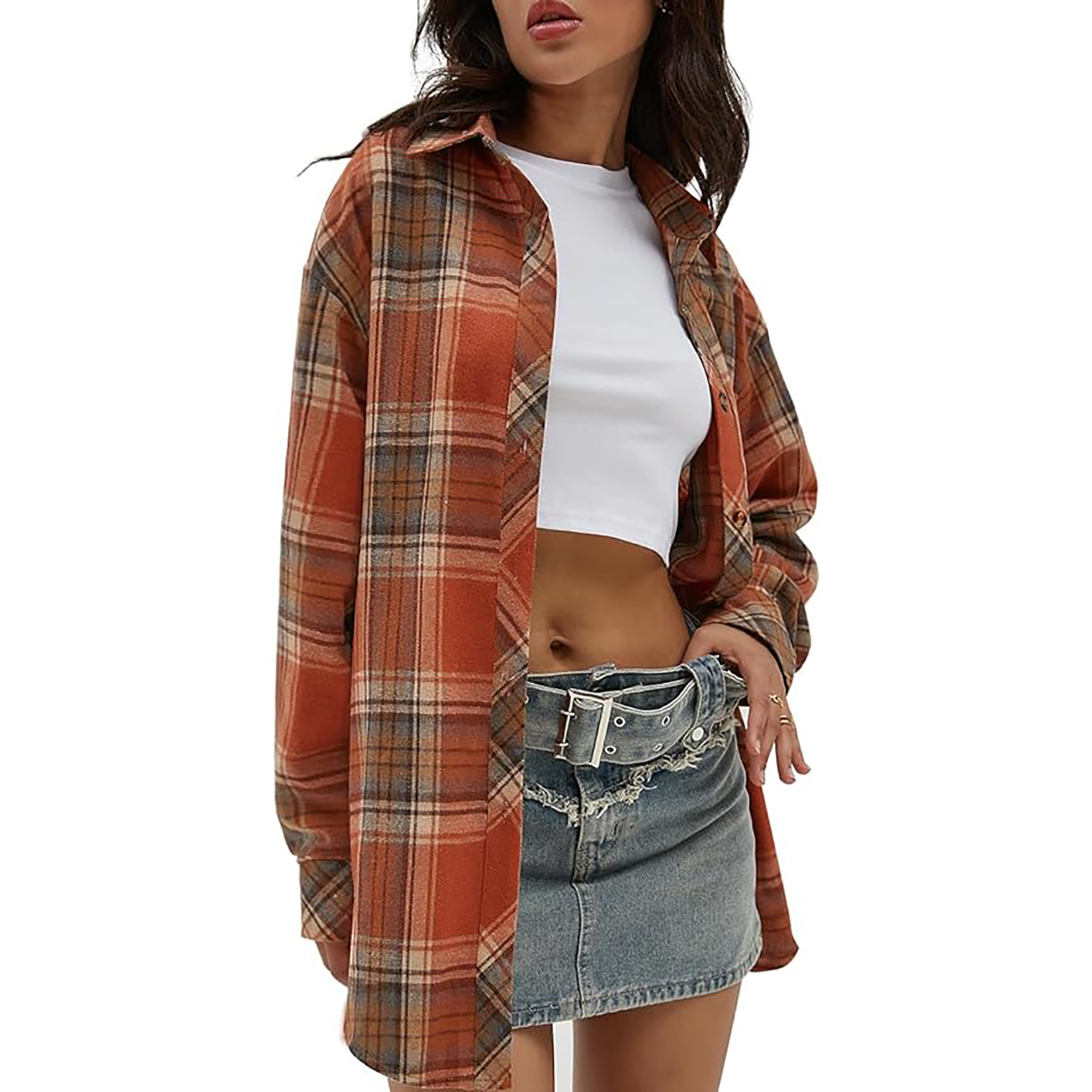 Women's Long Sleeved Plaid Shirt 3
