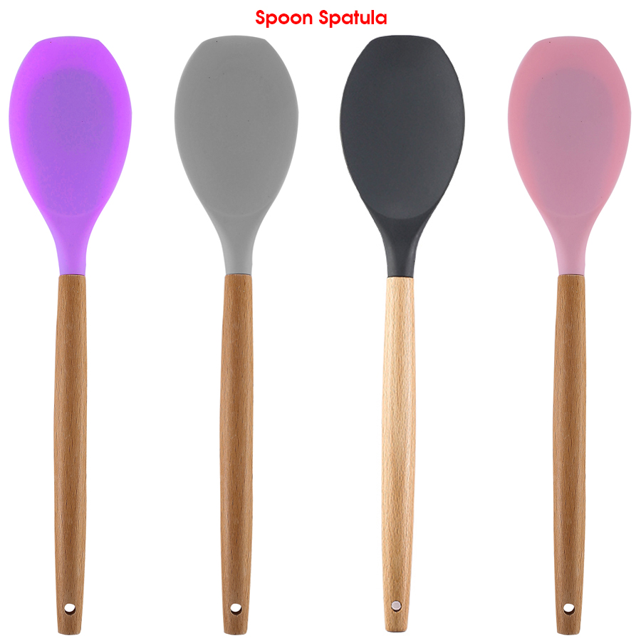 Silicone Cooking or Serving Utensil with Wooden Handle – Sold Individually or as a Set 34