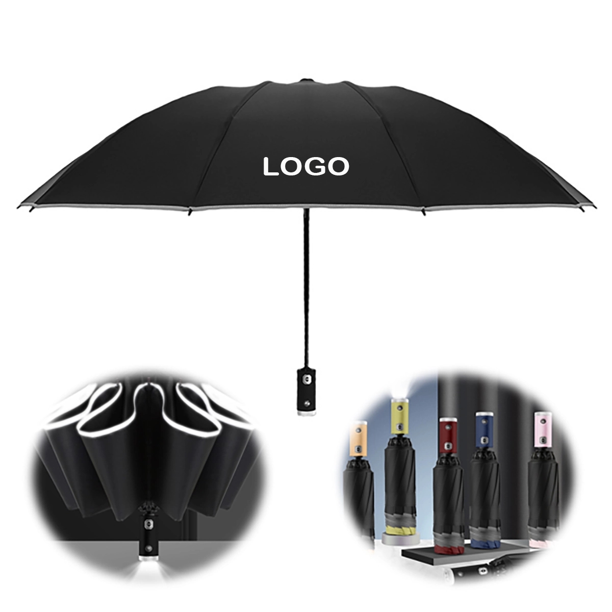 Auto Compact Travel Umbrellas With Led Flashlight 4