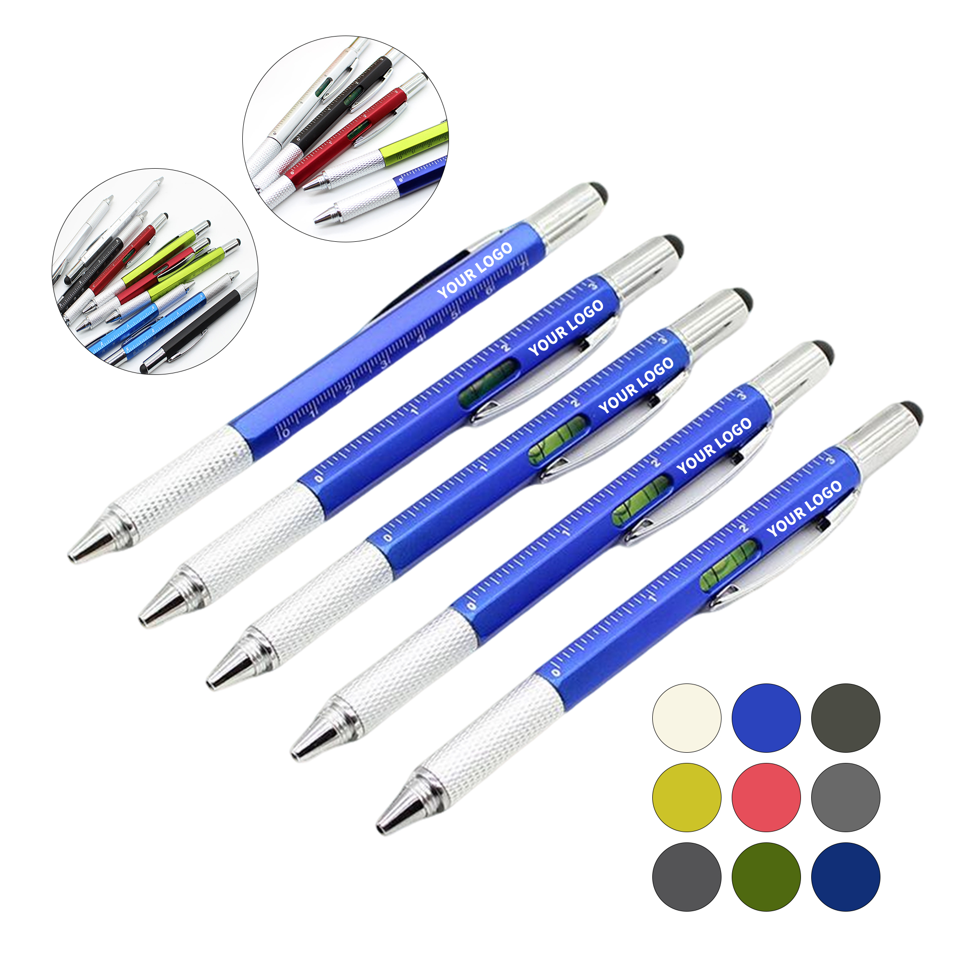 Metal Multifunction Tool Pen With Ruler Screwdriver Level 5.6" 8