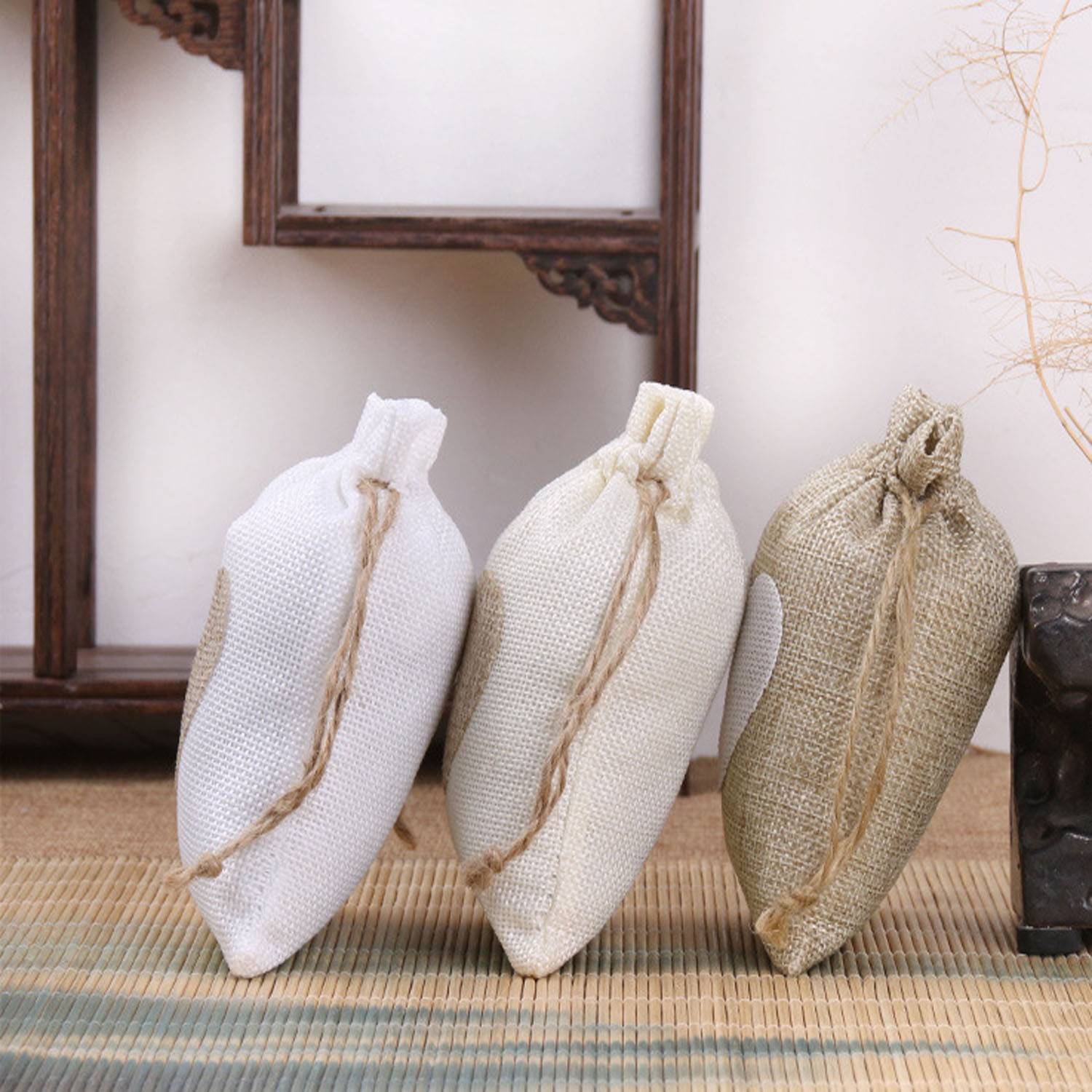 Small Linen Burlap Heart Drawstring Pouch Candy Gift Bag 5