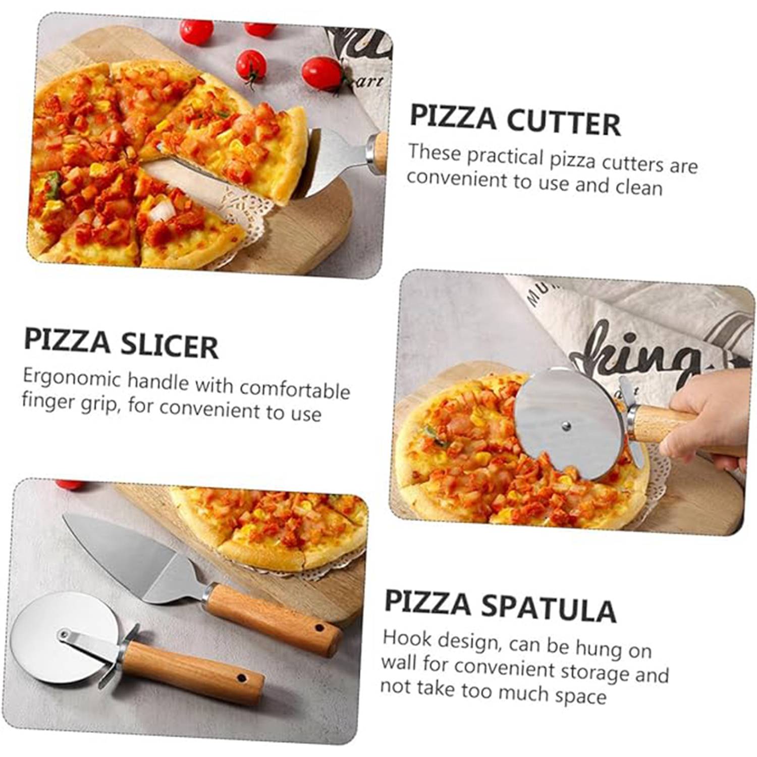 Rolling Stainless Steel Pizza Cutter Spatula Set 2