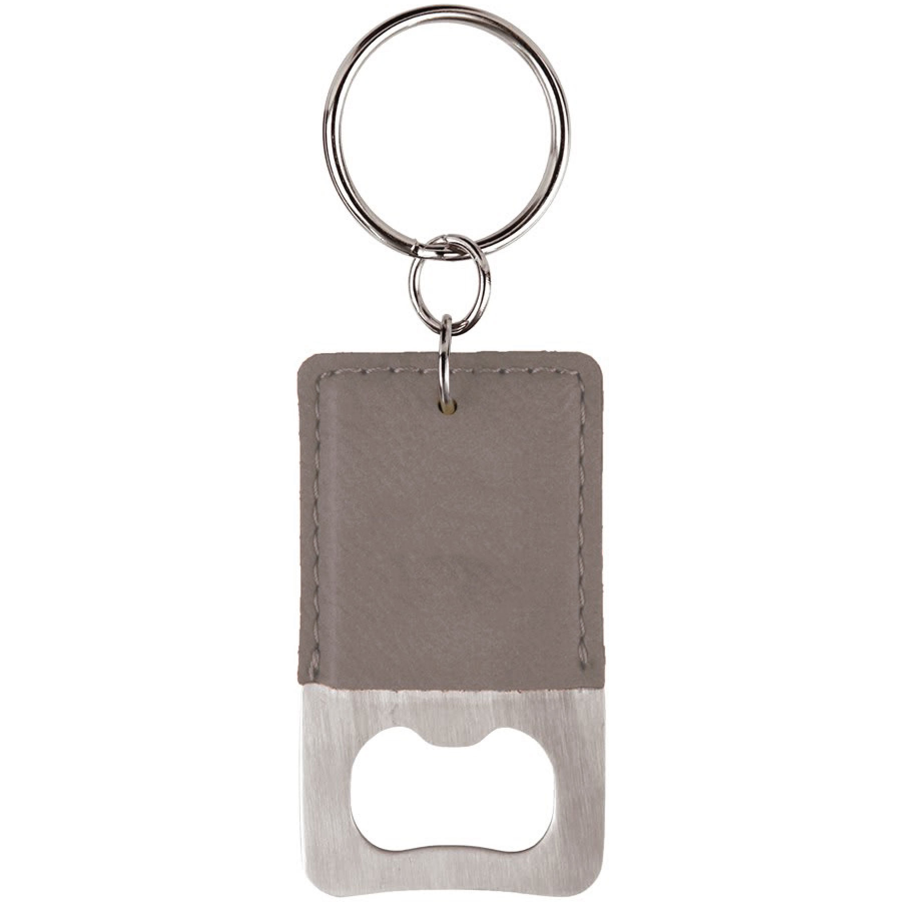Gray Rectangle Leatherette Bottle Opener Keychain 2