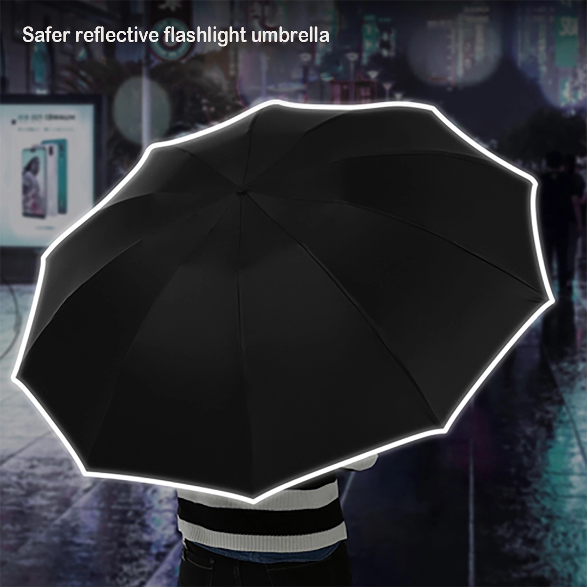 Auto Compact Travel Umbrellas With Led Flashlight 2