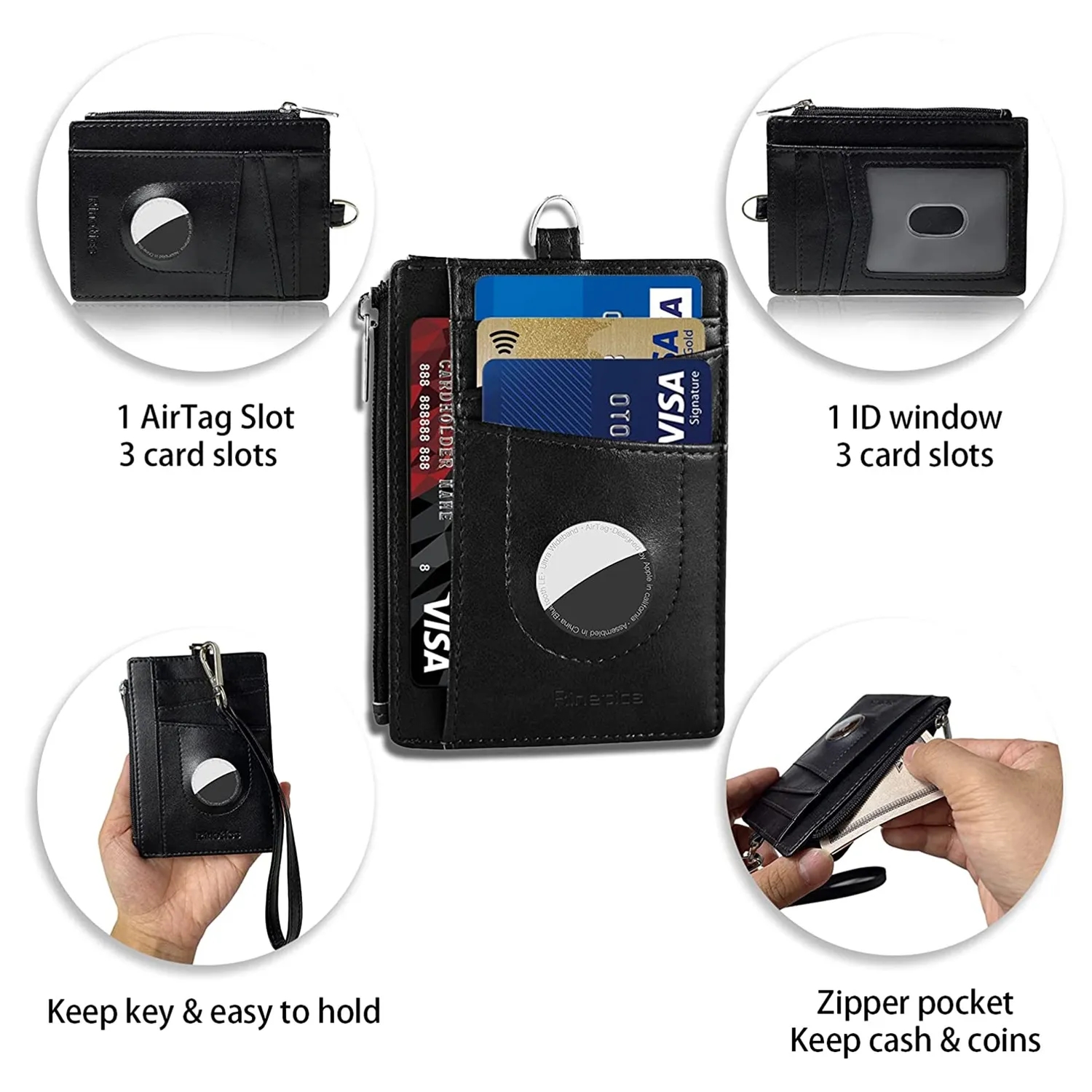 RFID Blocking Slim Zipper Wallet With Tag Pack 3
