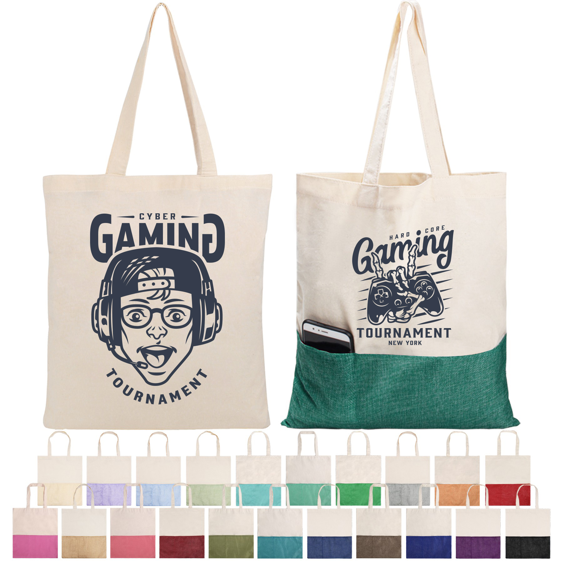 Two-Tone Cotton/ Burlap Tote with Pocket, custom tote bag with logo imprint 18