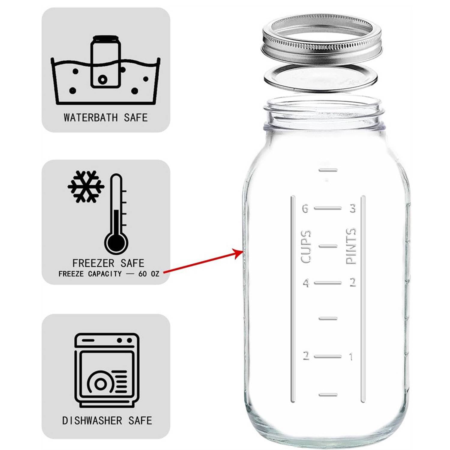 64oz Wide Mouth Scale Mason Jar w/ Lid 4