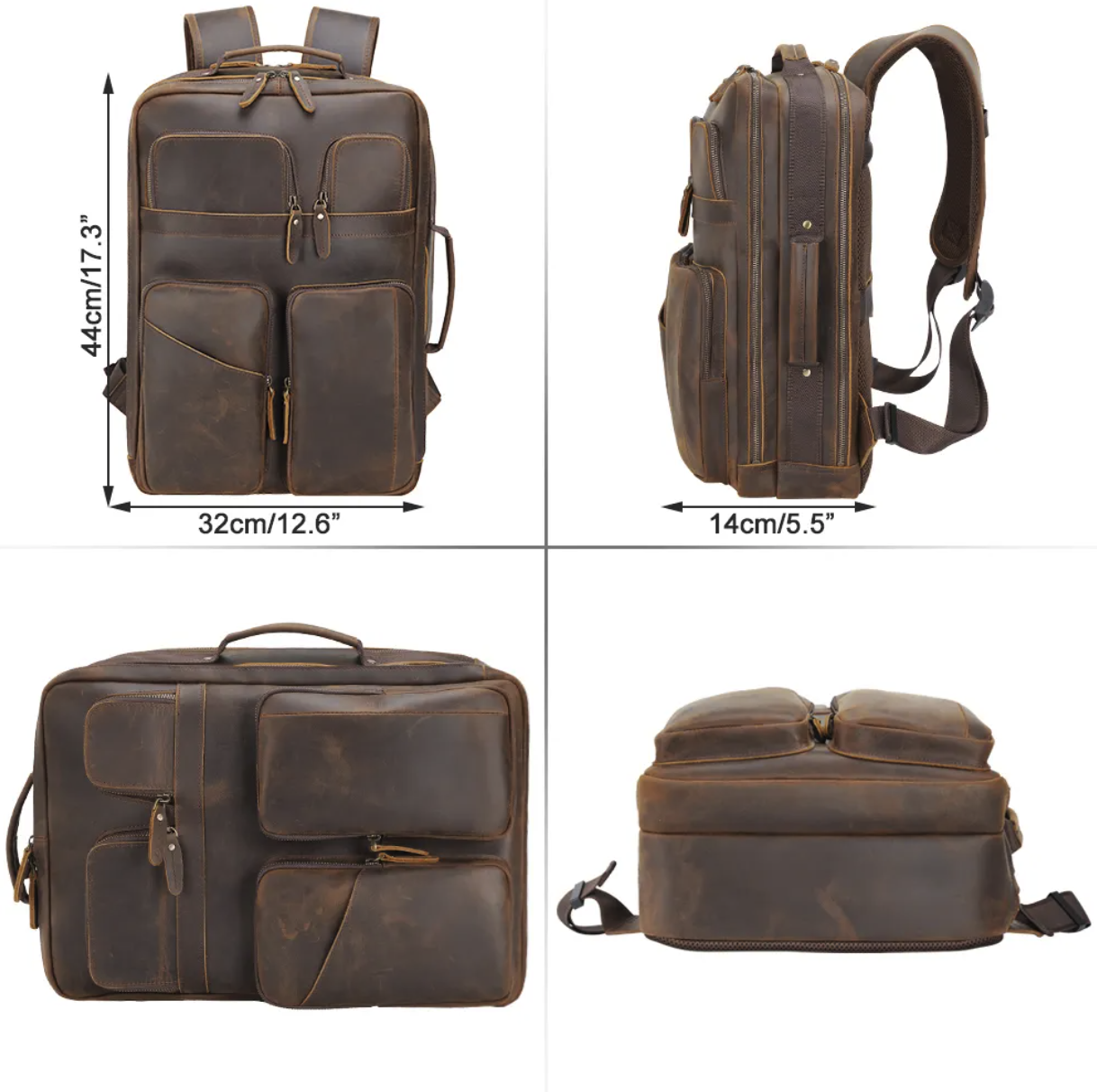 17.3 Inch Full Grain Leather Backpack for Men 6