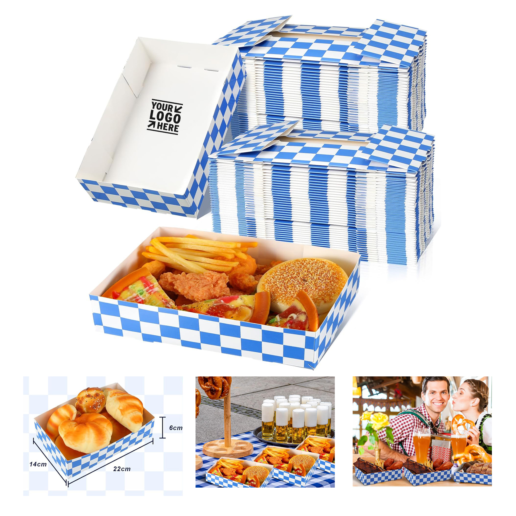 5.51 x 2.36 Inch Disposable Christmas Checker Paper Box German Bavarian Flag Nacho Paper Food Tray