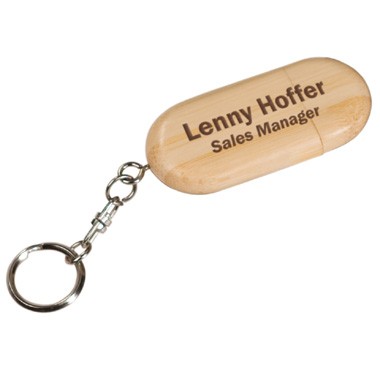 Eco-friendly 2GB Bamboo USB Flash Drive Keychain with Rounded Casing. 1