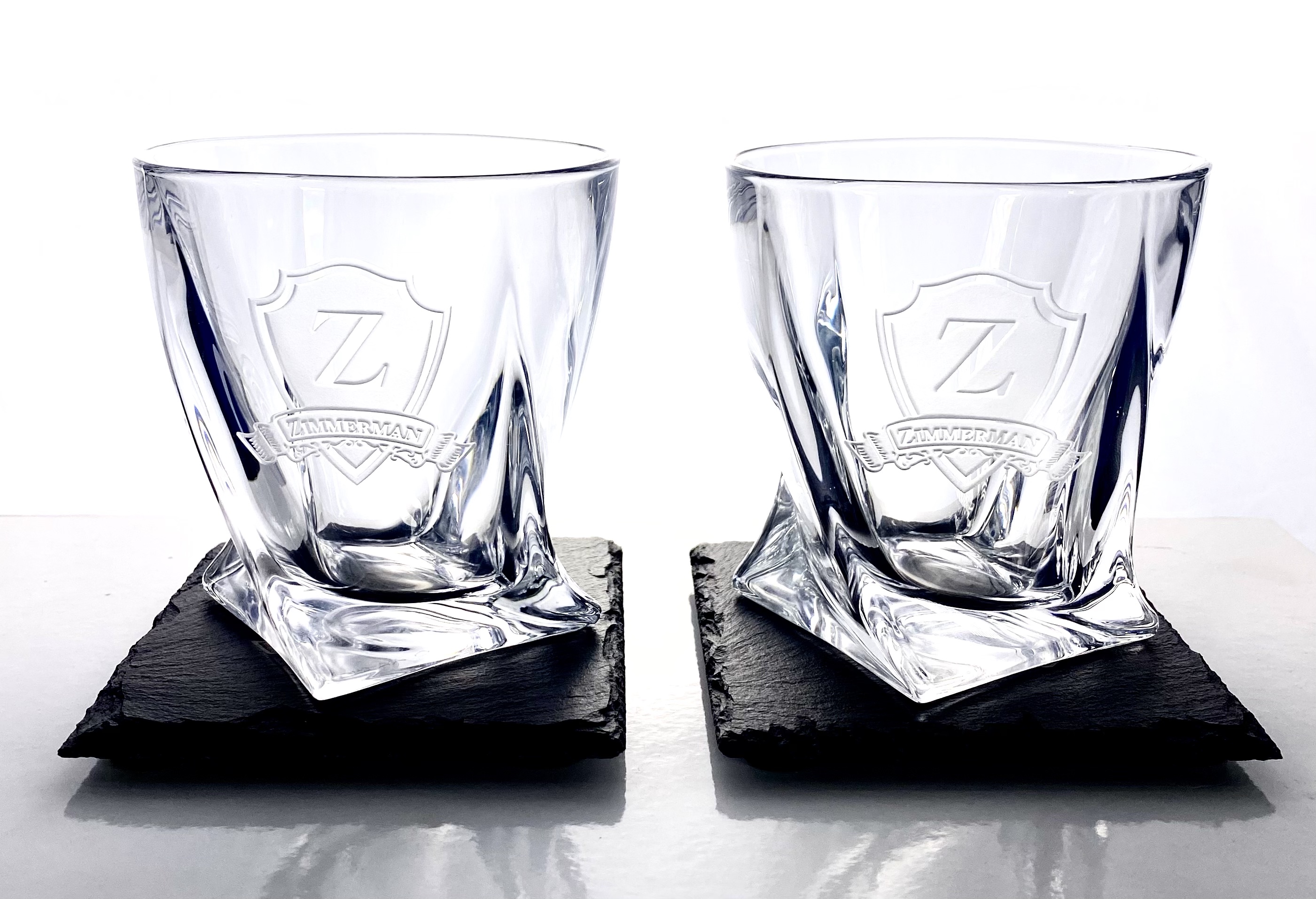Etched Whiskey Glass & Coaster Set (2) 2
