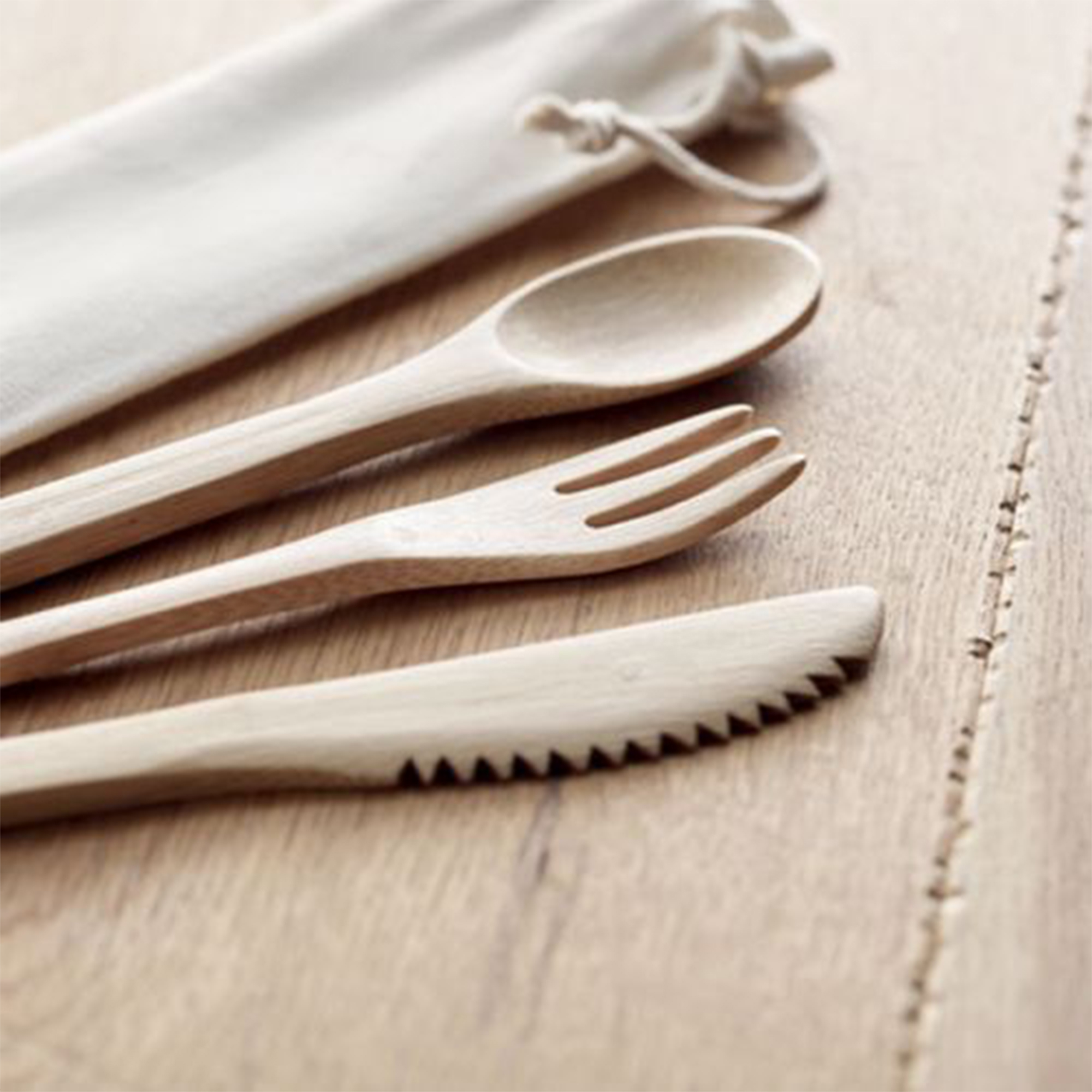 Bamboo Utensil Set with Cotton Drawstring Pouch 2