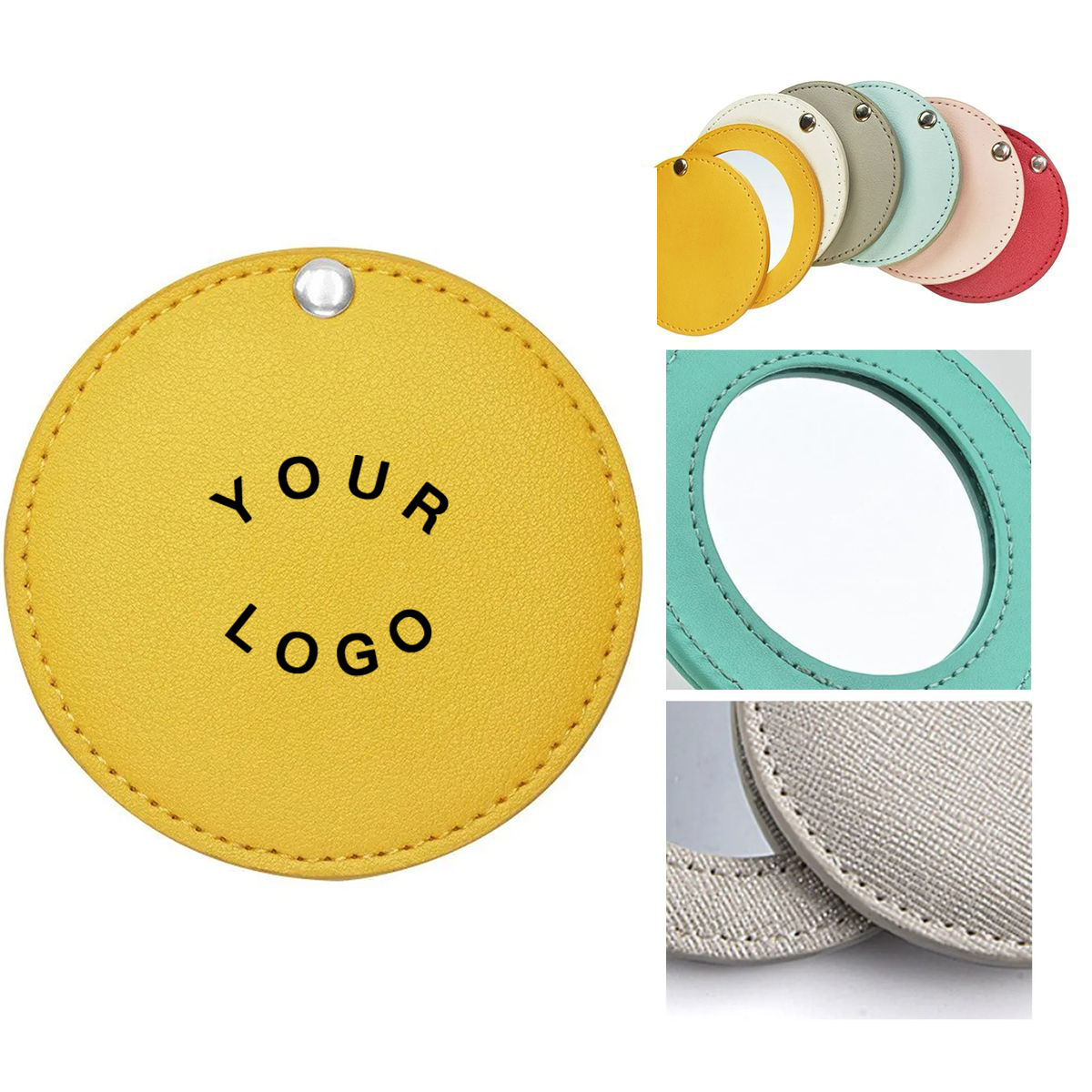 PU Travel Makeup Mirror with Rotating Cover 4