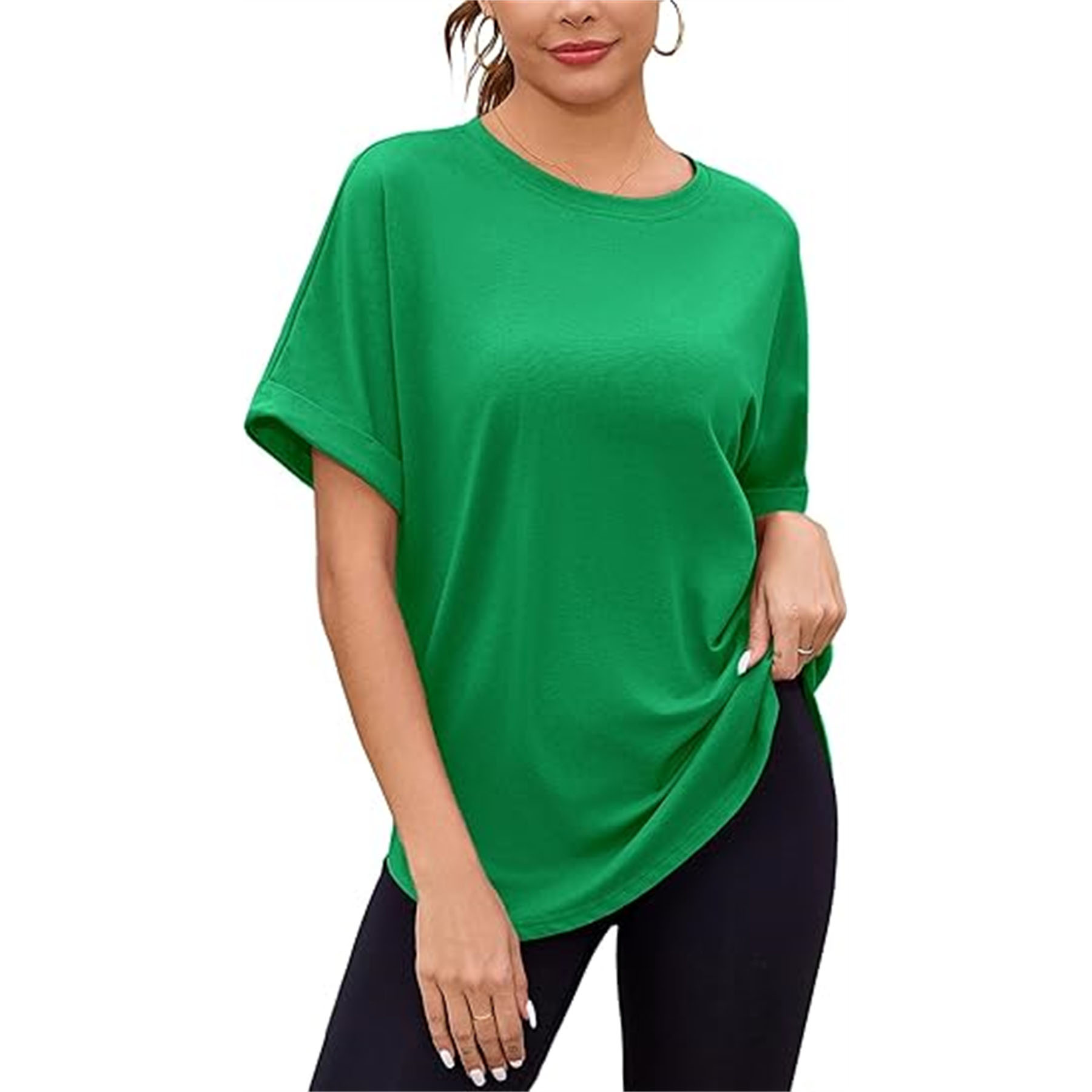 Crew Neck Rolled Short Sleeve Basic T Shirt 1