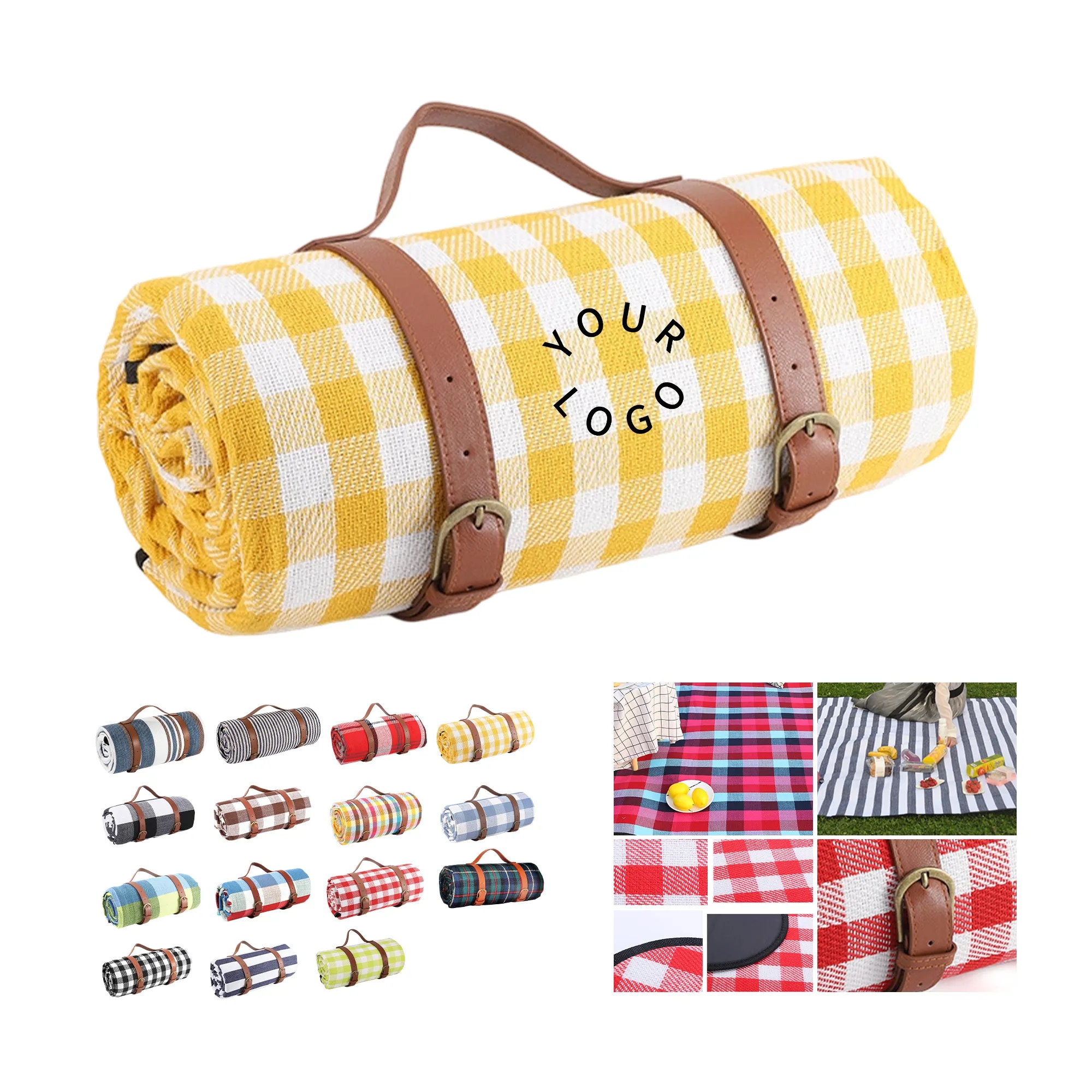 MOQ 50 Leather Handle Picnic Blanket 23
