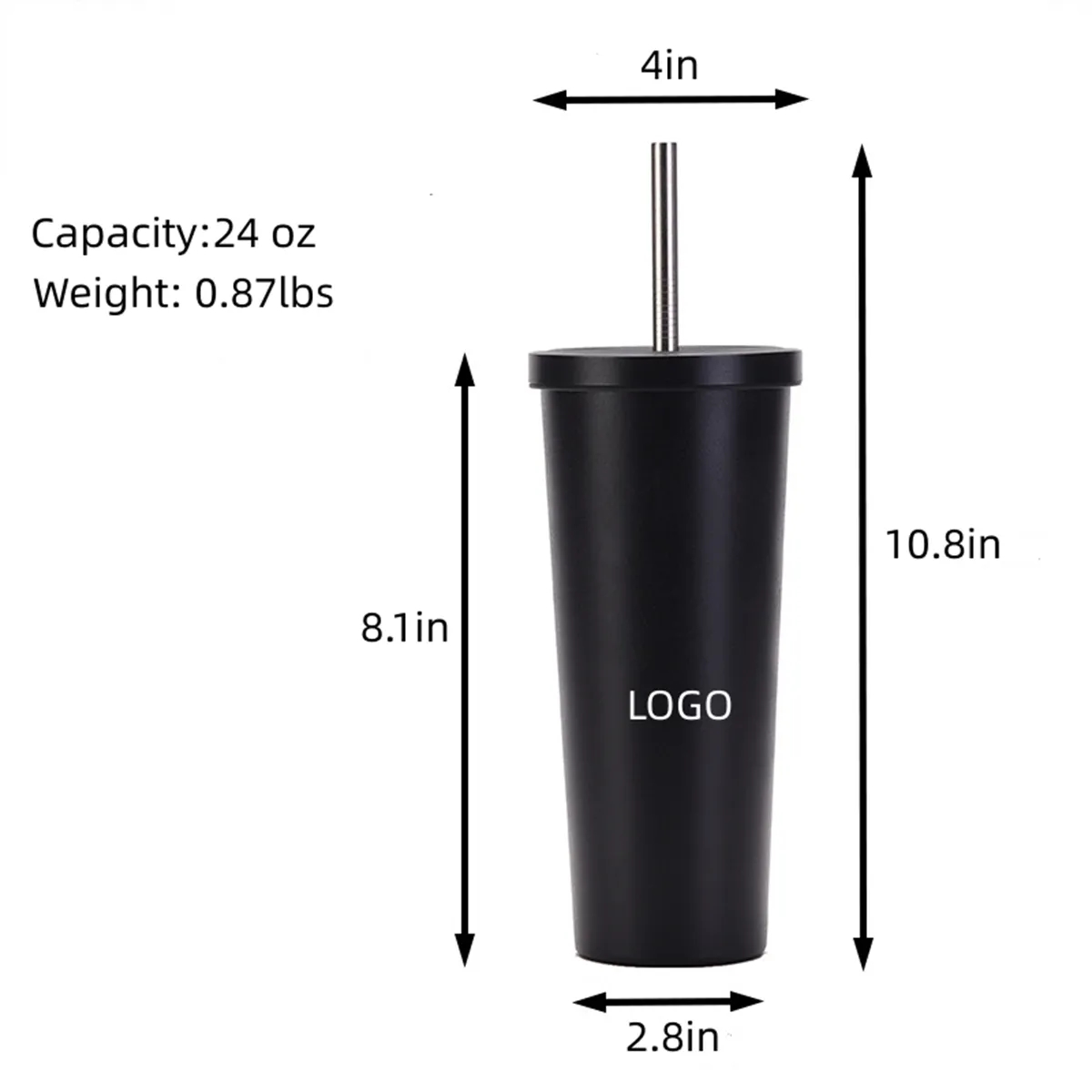 Bubble Tea Cup Insulated water Bottle 24oz Tumbler 1