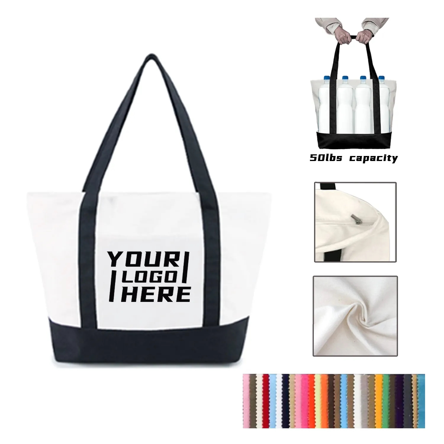 Portable Cotton Canvas Tote Bag MOQ50pcs