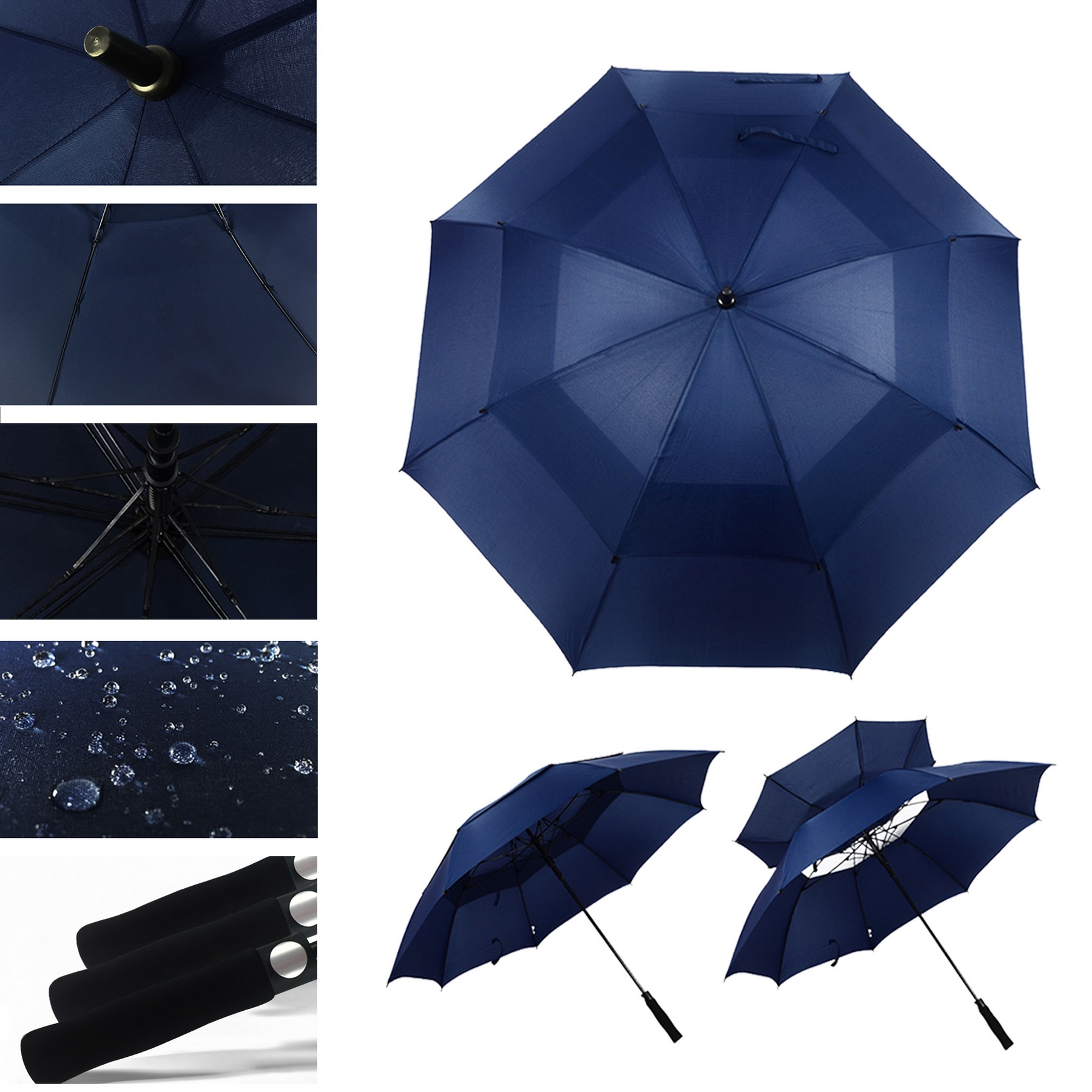 30" Oversize Double Canopy Vented Windproof Umbrella 2