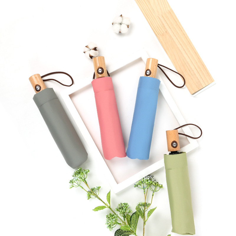 Automatic Compact Umbrella with Wooden Handle 6