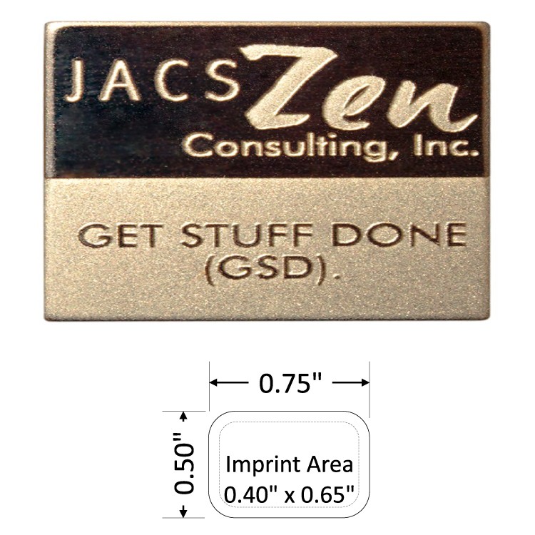 Rectangle 0.75" Polished Nickel Etched Lapel Pin - USA Made 2