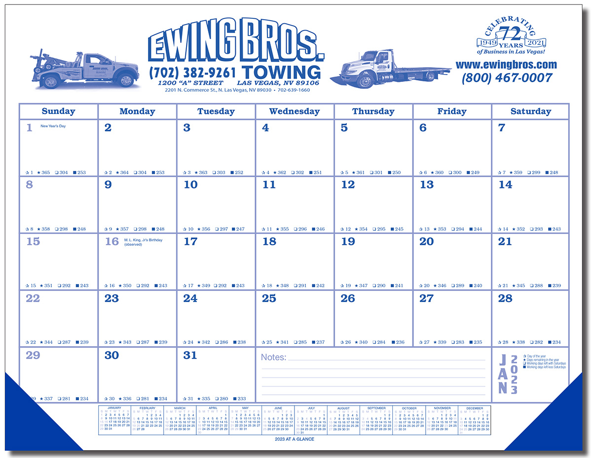 Jumbo Desk Pad Calendar Blue Datepad w/Year at Bottom