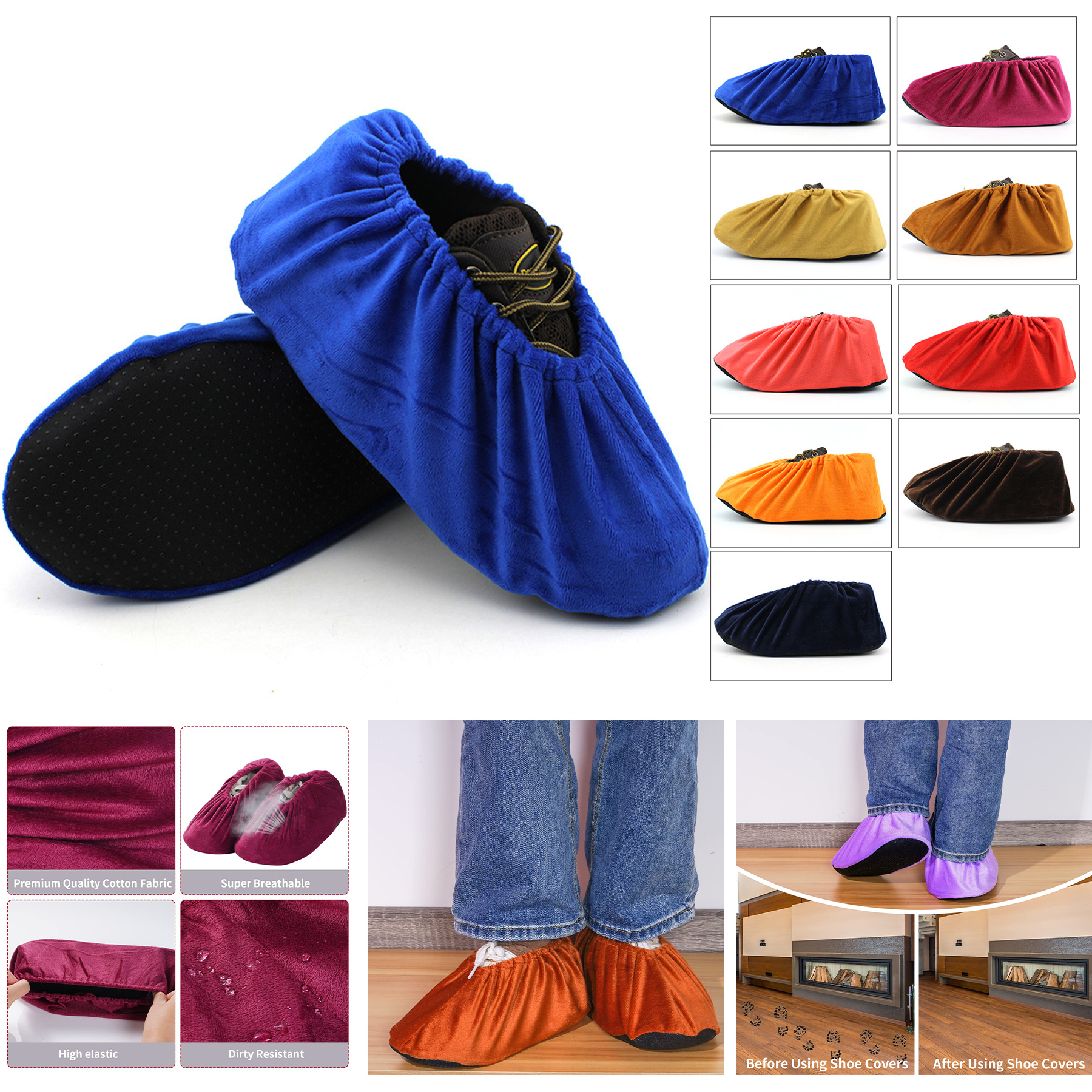 9 Pairs Reusable Non Slip Shoe Covers 2