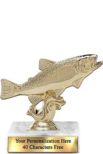 Trophy: 7", 2x3 white marble base, Trout Gold Uni 2