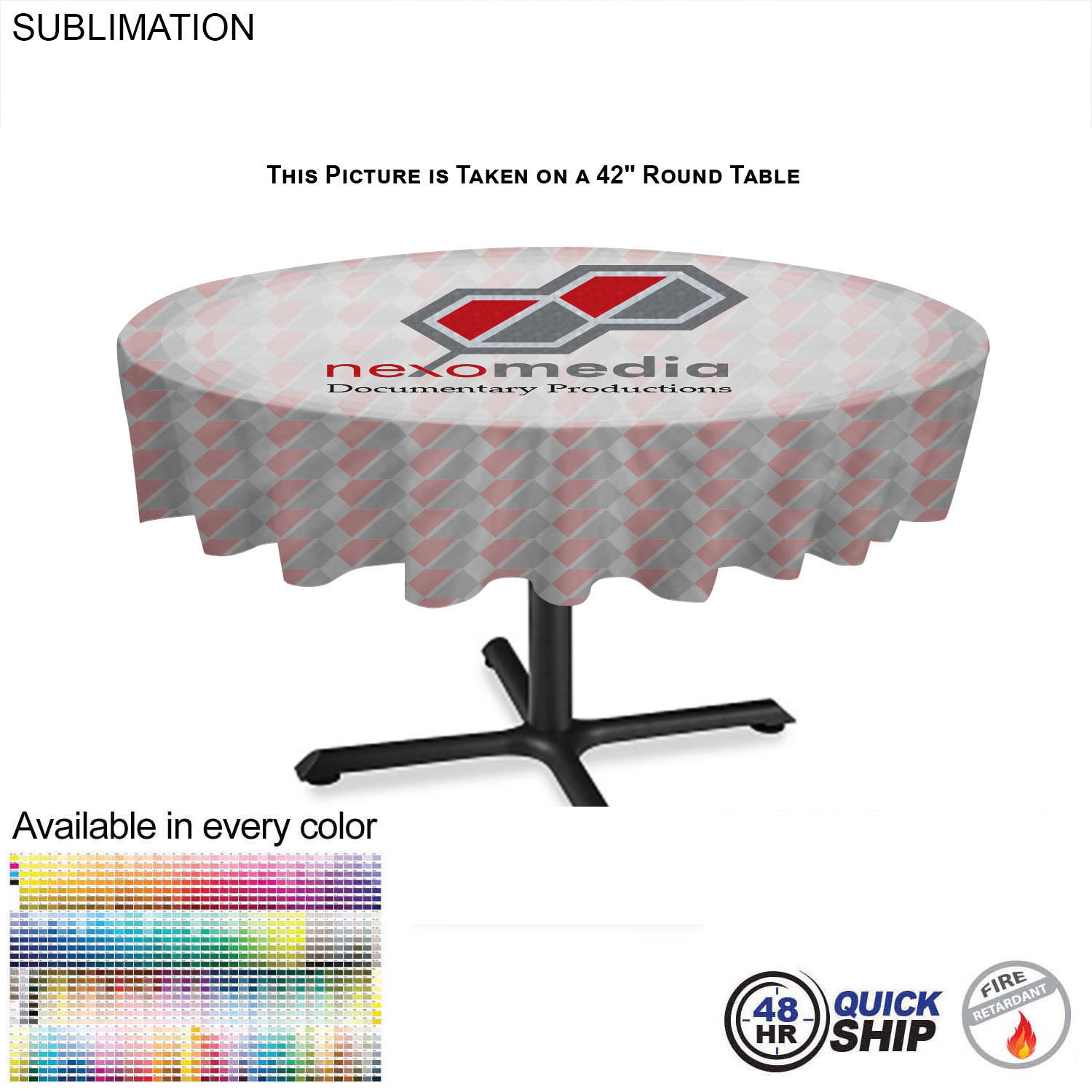 48Hr Quick Ship - Sublimated Round Table cloth, 60" Diameter, Covers tables 55" round or smaller 2