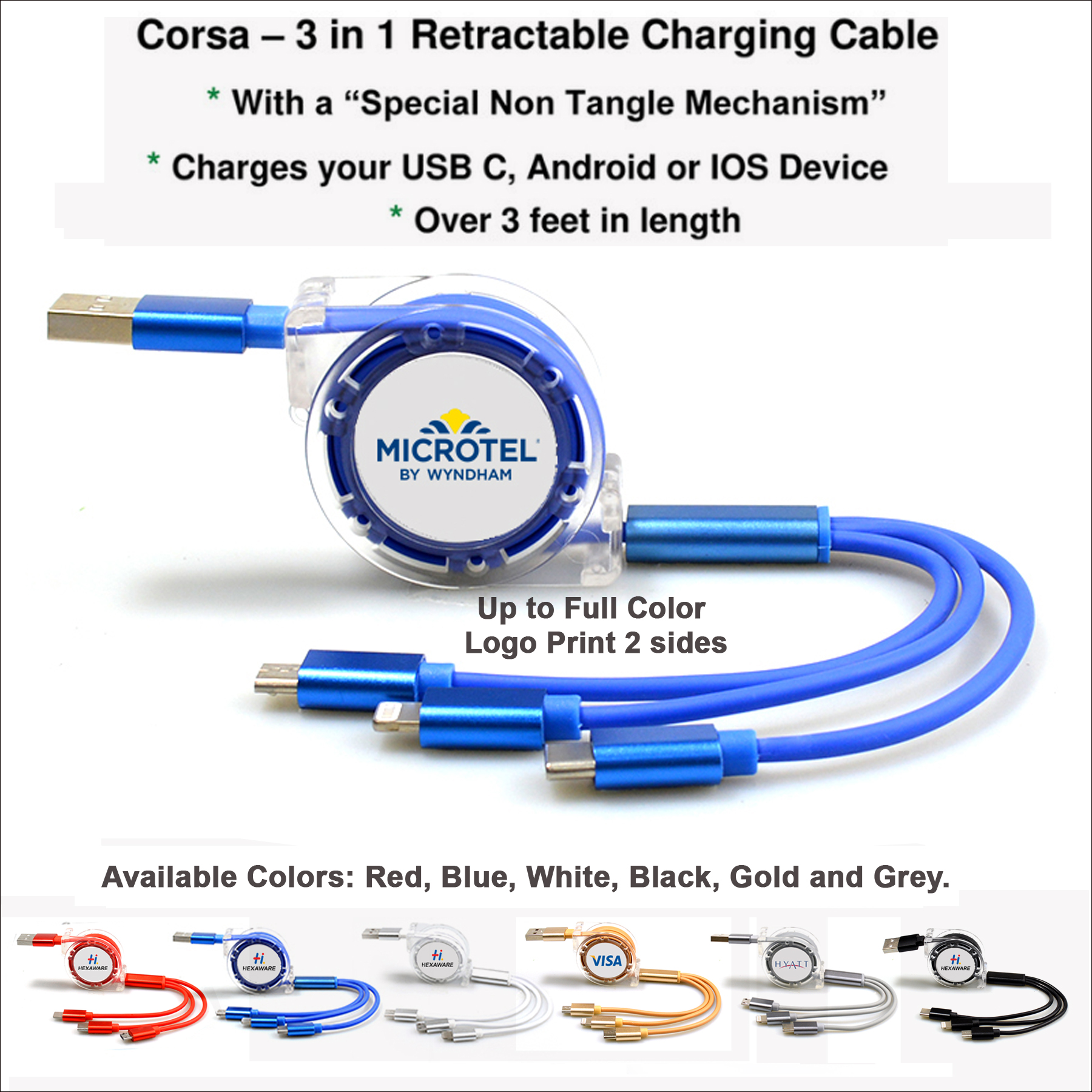 Corsa 3 in 1 Retractable Charging Cable