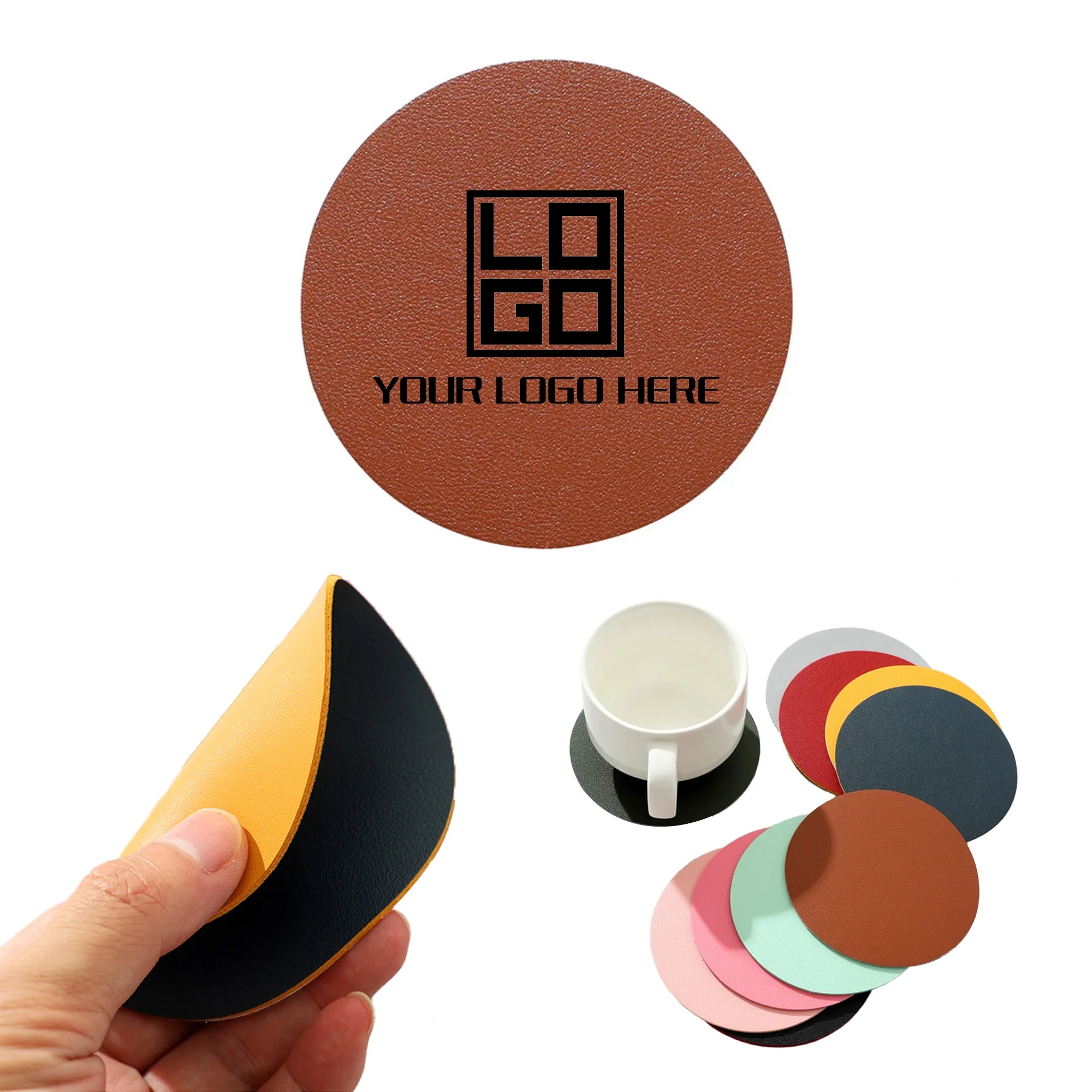PU Leather Insulated Round Coasters Double Sided MOQ50pcs 15