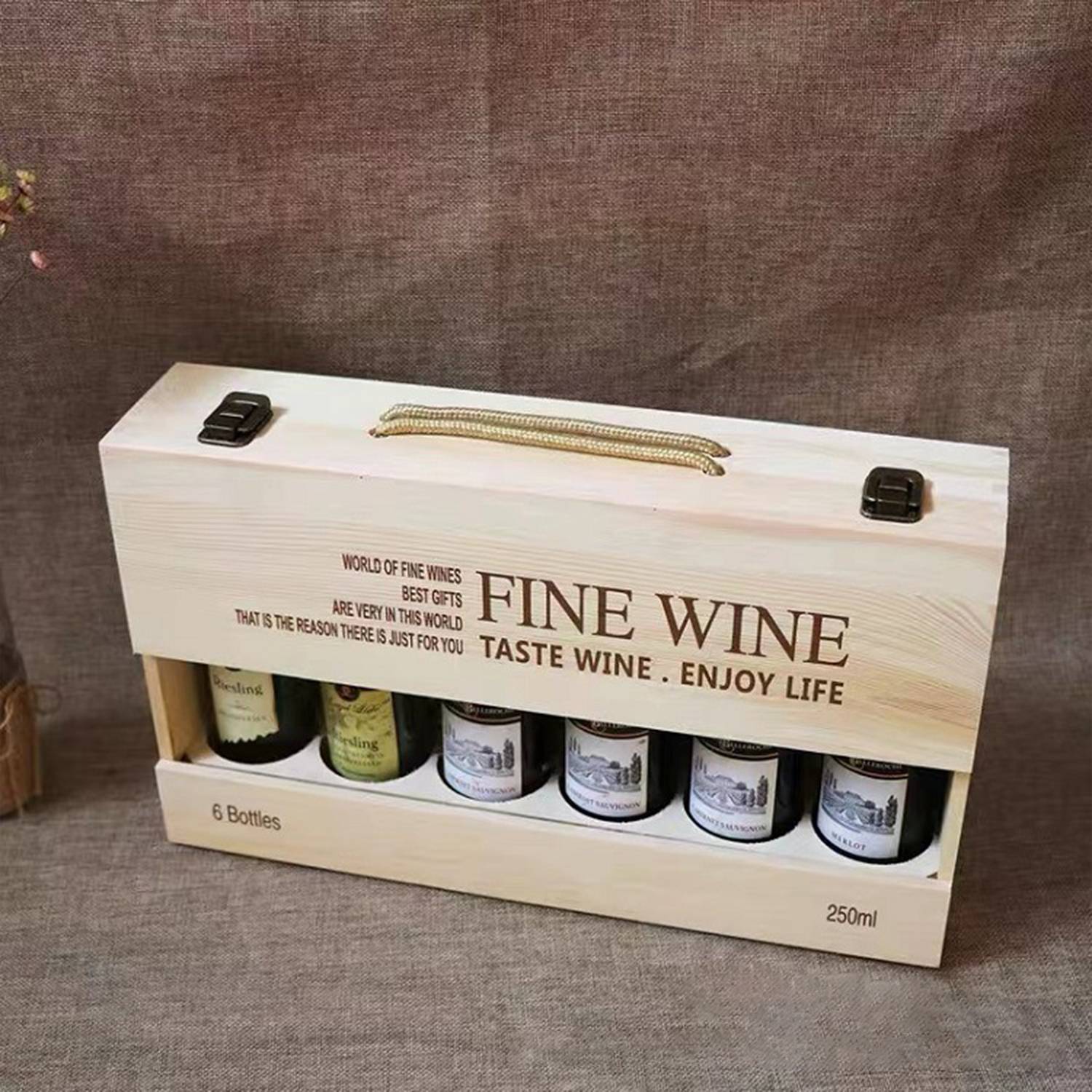 6-Bottle Wood Wine Box 2
