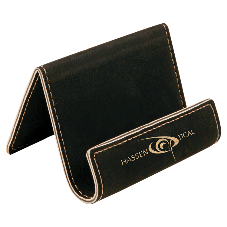 3 1/2" x 2 1/2" Black/Gold Leatherette Holder Easel 6