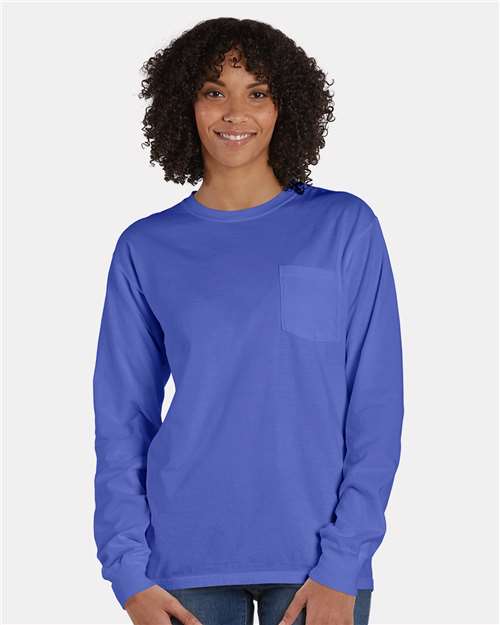 Unisex Garment-Dyed Long Sleeve T-Shirt With a Pocket - GDH250 115