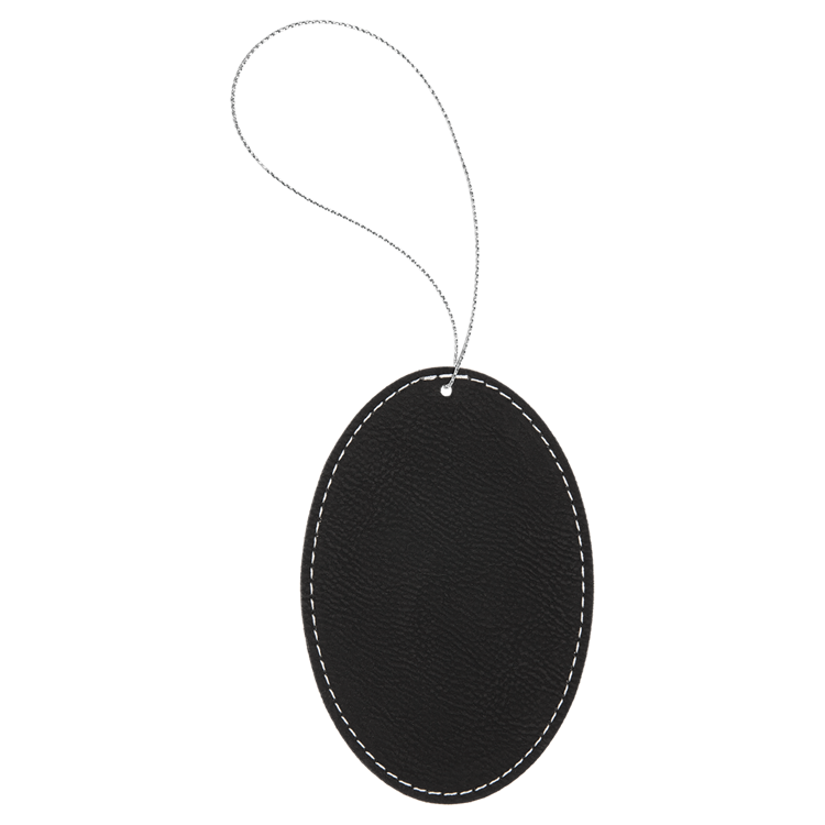 Black/Silver Leatherette Oval Ornament with Silver String 3