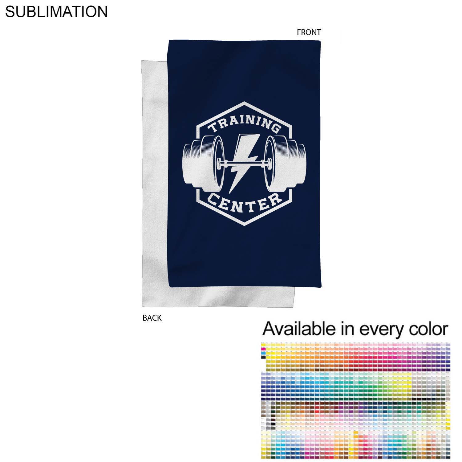 Gym, Workout, Fitness towel in Plush and Soft Velour Terry Cotton Blend, 12x18, Sublimated 1 side. 2