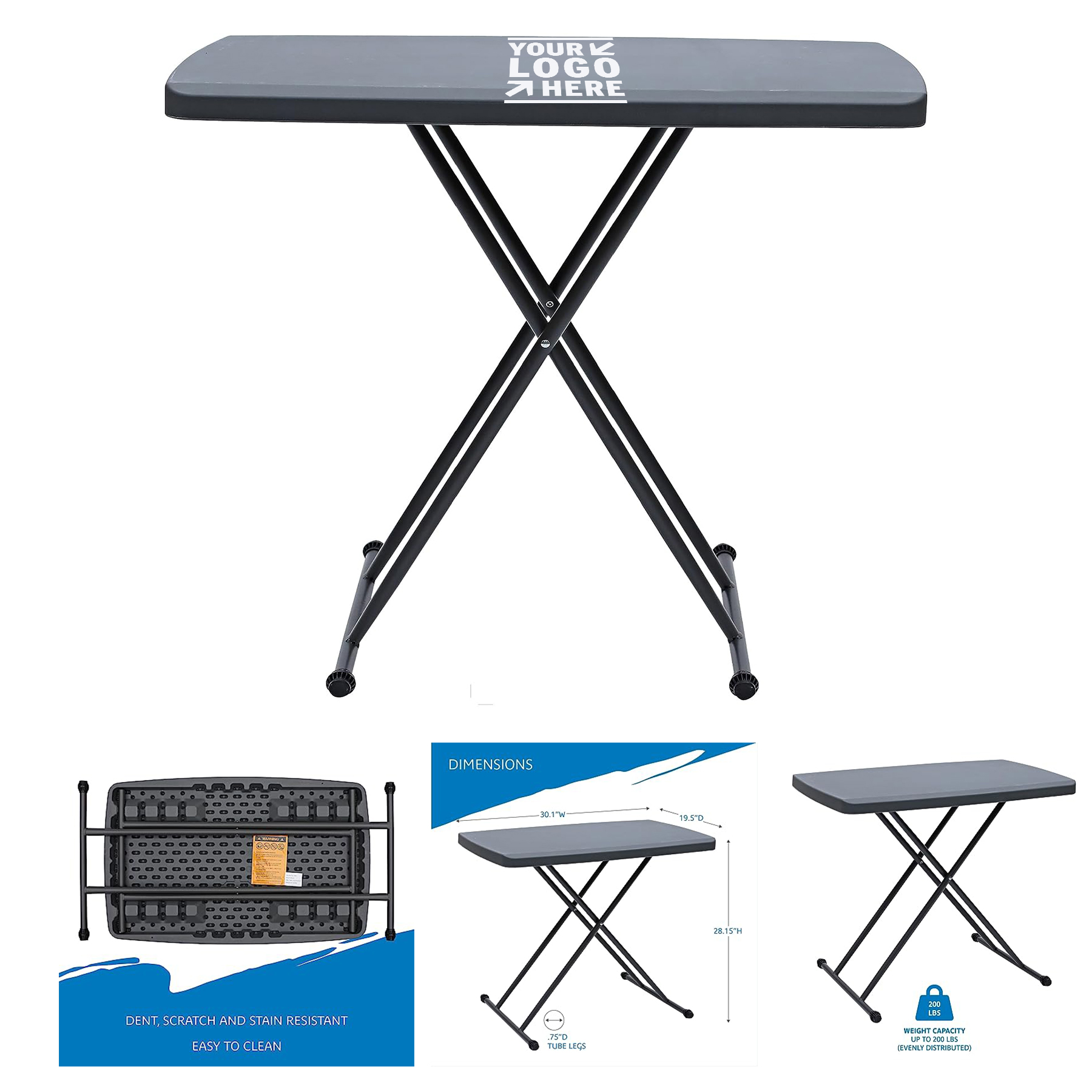 Adjustable Foldable Indoor Outdoor Charcoal Commercial Grade Personal Folding Table