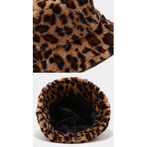 Furry Winter Faux Fur Warm Leopard Print Bucket Hat 3