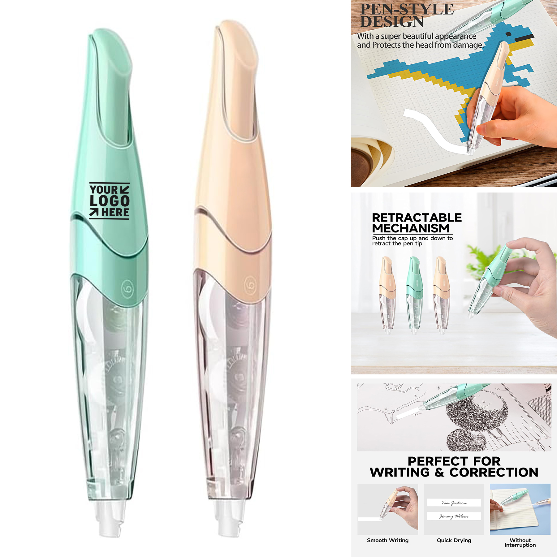 Office Supplies Retractable Refillable Aesthetic Cute White Out Correction Tape Pen