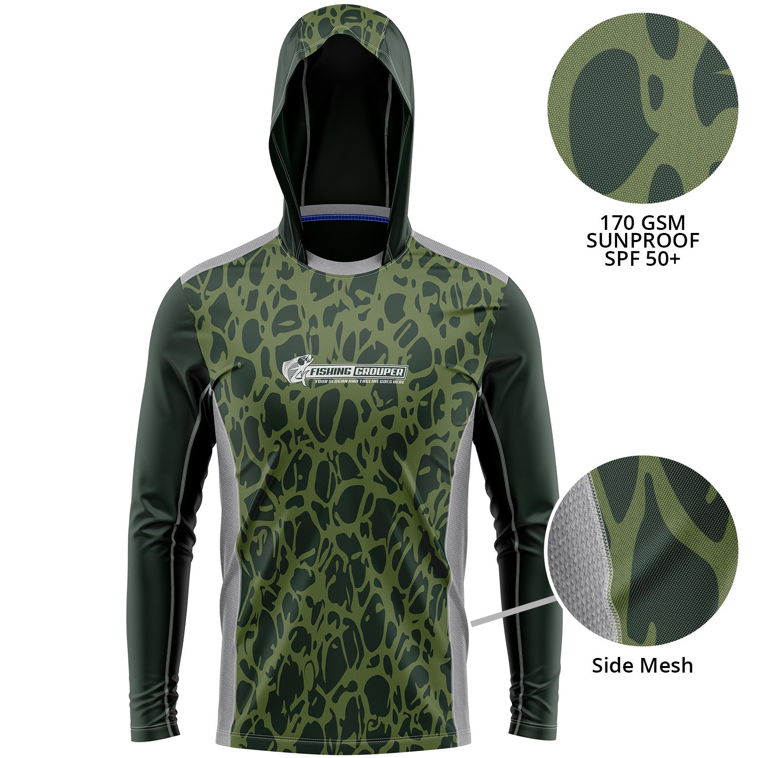 Mesh Fishing Long Sleeve Hoodie T-Shirt 170 GSM Sunproof UPF 50+ 2
