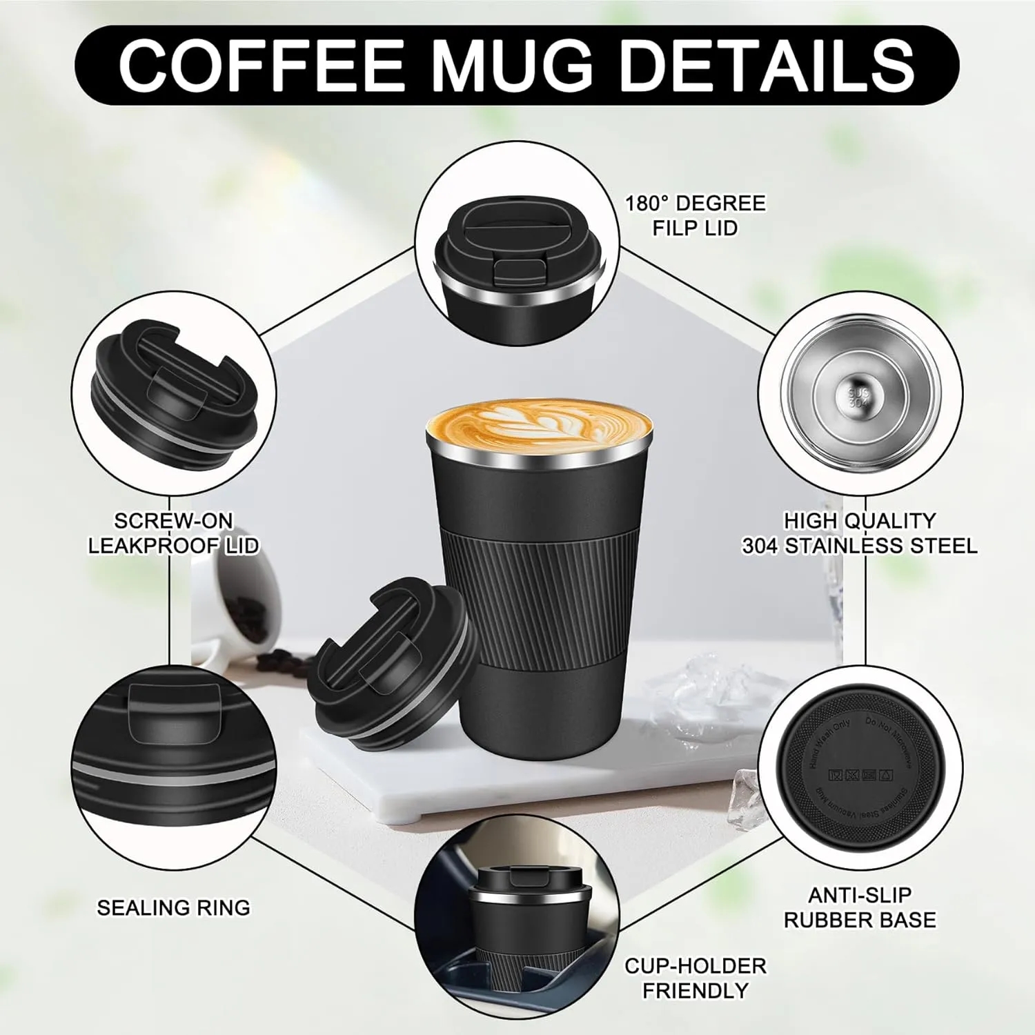 12 oz Insulated Coffee Mug with Lid 5