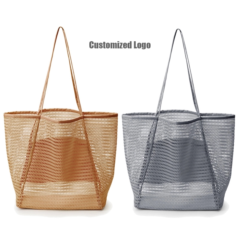 Mesh Beach Tote Bags Womens Shoulder Handbag, custom tote bag with logo imprint 7