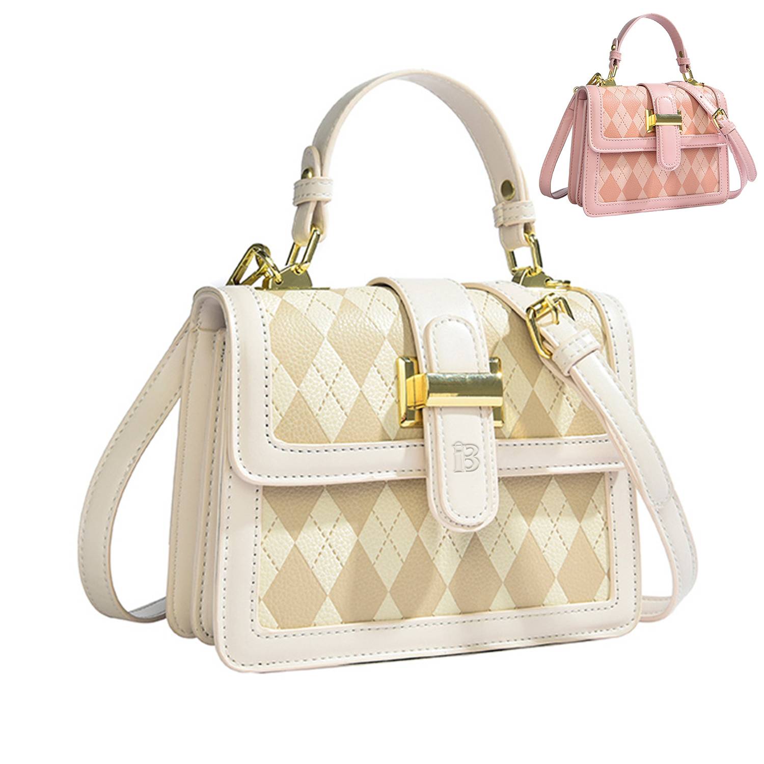 PU Leather Trendy Diamond Lattice Handbag for Women 5
