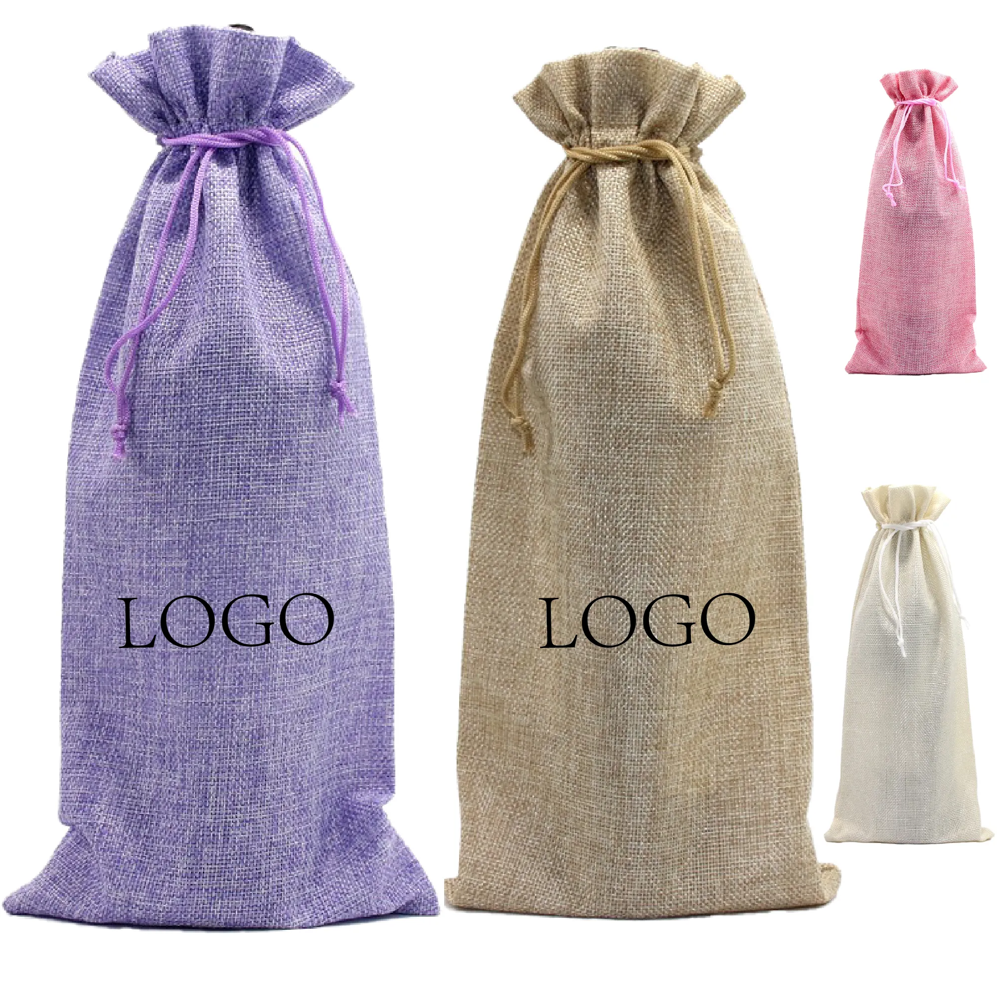 Burlap Drawstring Wine Bag Gift Tote Storage Sackcloth