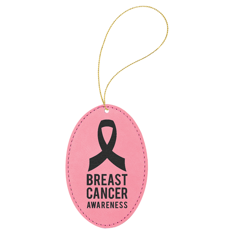 Pink Leatherette Oval Ornament with Gold String 2