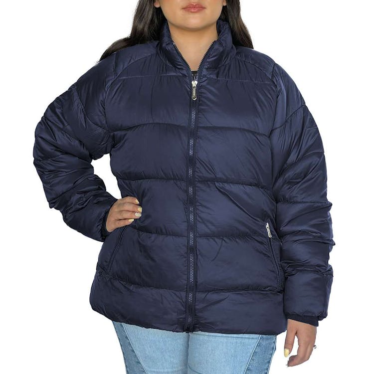 Women's Solid Puffer Jackets Navy S-XL 1