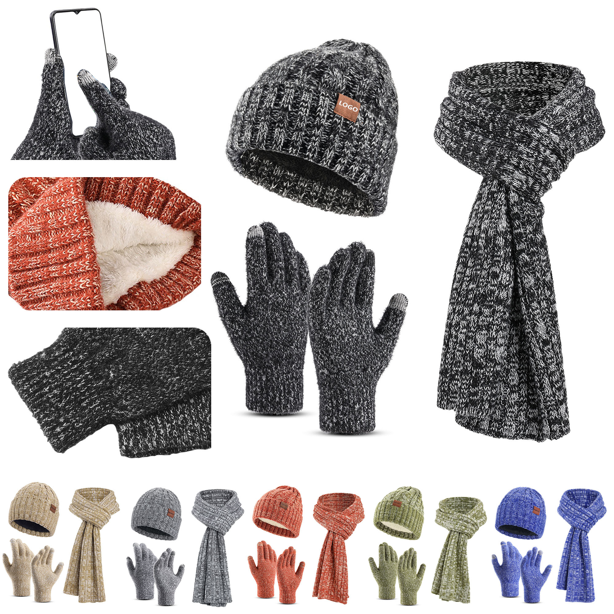 3 In 1 Winter Beanie Hat Gloves Scarf Set 7
